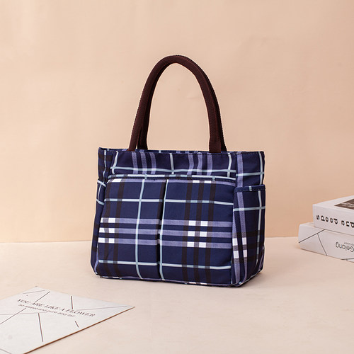 手提包女包气质神大容量韩版百搭格子防水时尚妈咪单肩包布艺小包