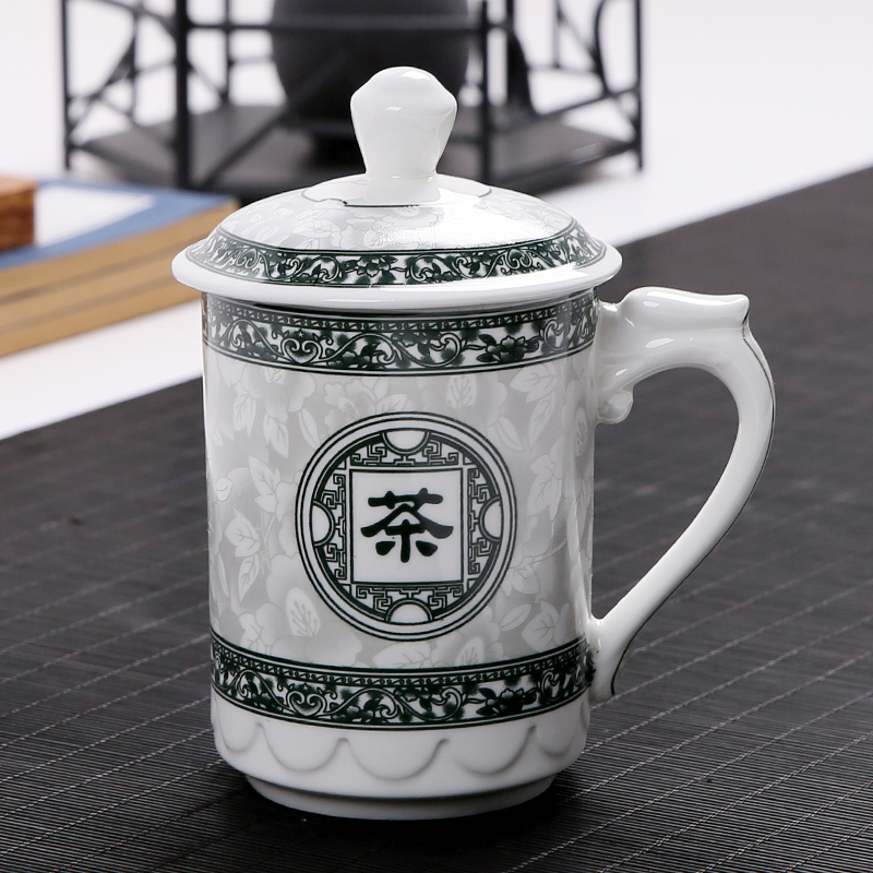 陶瓷带盖茶杯会议杯家用水杯