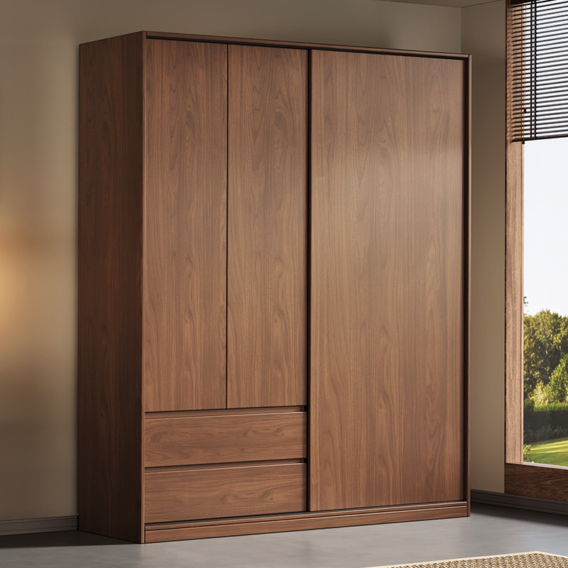 实木衣柜家用卧室胡桃色移门储物柜子2026爆款免安装挂衣橱可定制,住宅家具,独立衣柜,淘宝优惠券,粉丝福利购,淘宝优惠卷