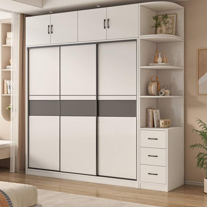 衣柜家用卧室全实木推拉门出租房用新款儿童衣橱简易收纳定制柜子