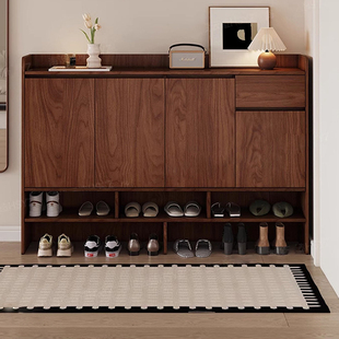 全实木鞋柜家用门口入户玄关门厅隔断进门纯实木胡桃色阳台储物柜