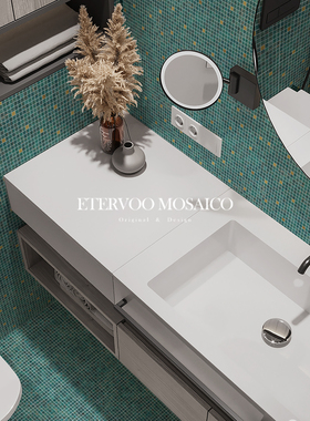 水绿色玻璃马赛克瓷砖小块卫生间厨房背景墙装饰画小颗粒地砖贴片