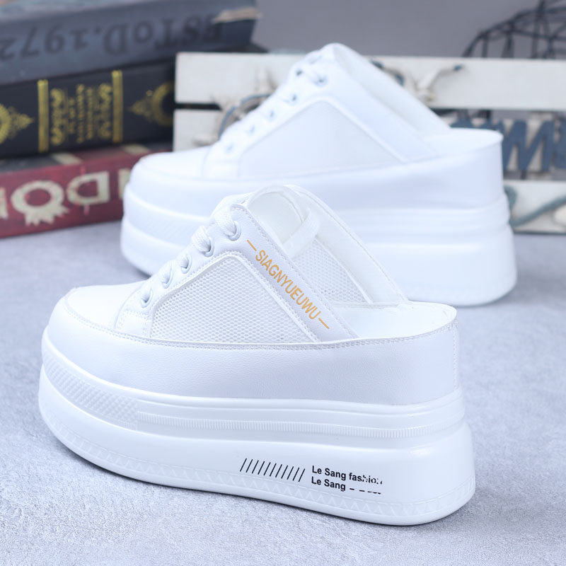 2022夏季小白鞋女厚底内增高10CM小个子无后跟半拖鞋懒人鞋一脚蹬