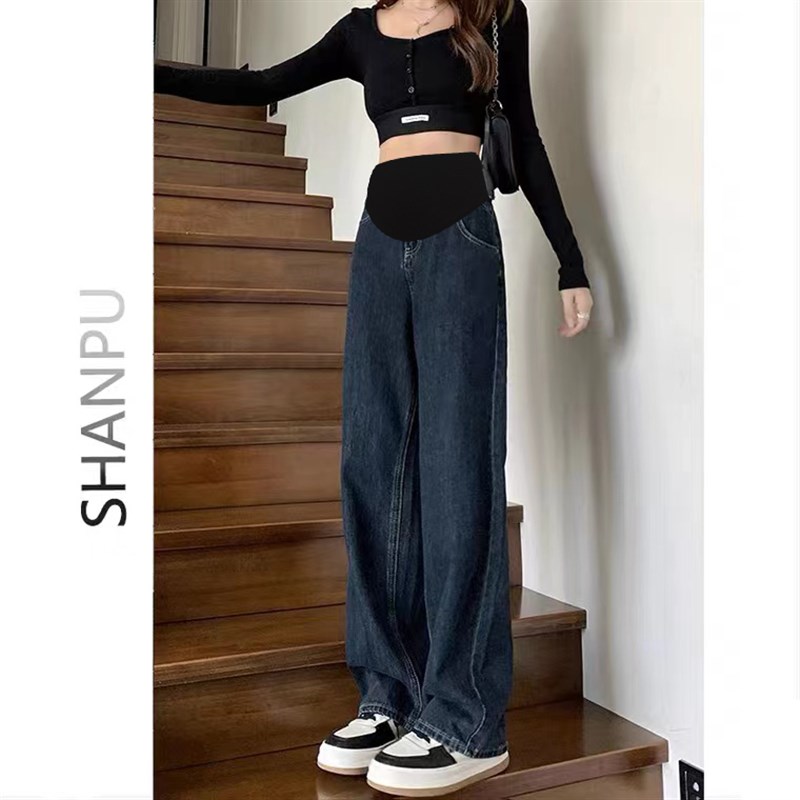 孕妇裤子春秋款外穿大码阔腿x牛仔裤夏季薄款孕早期直筒打底裤夏