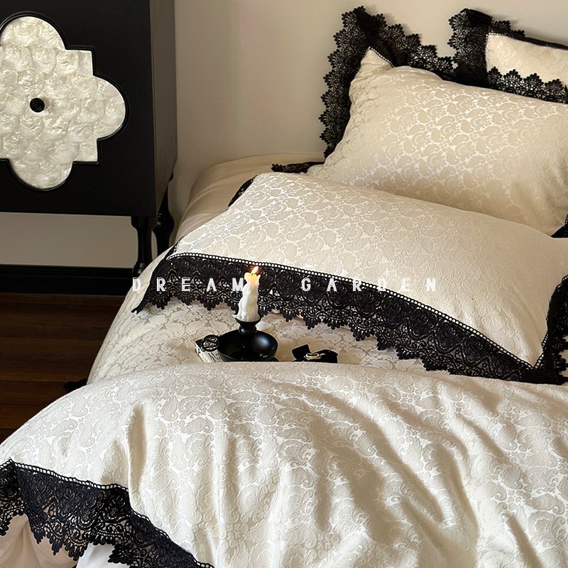 春夏新品100全棉四件套赫本蕾丝磨毛纯棉床单被T套高级感床上用品