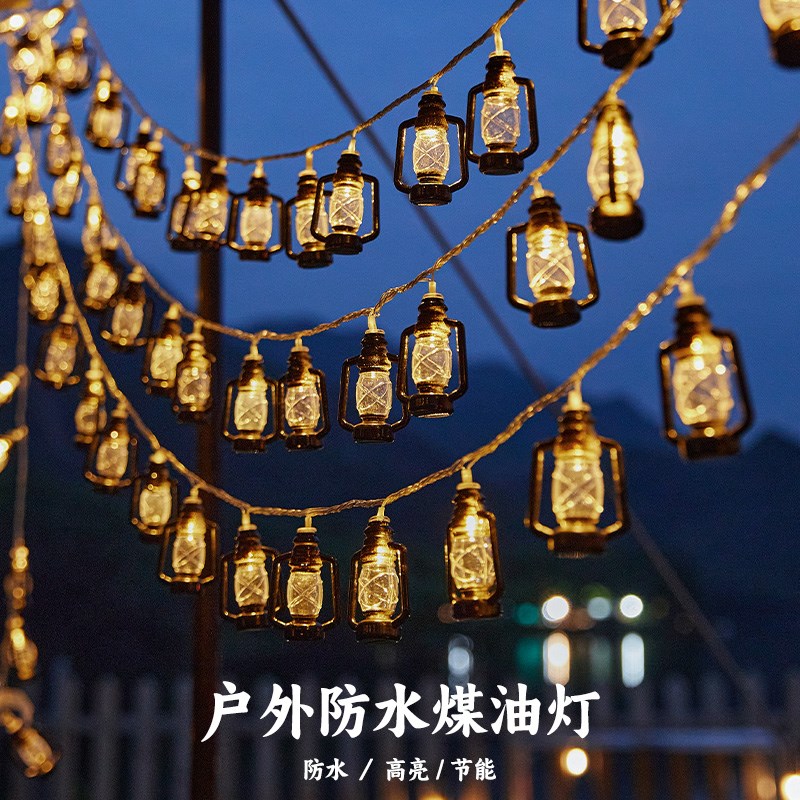 户外露营氛围灯LEDo油灯串帐篷天幕装饰布置野营灯营地小彩灯电池