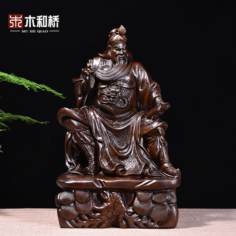 黑檀木雕看书关公摆件夜读春秋关羽像家居客厅公司玄关装饰工艺品