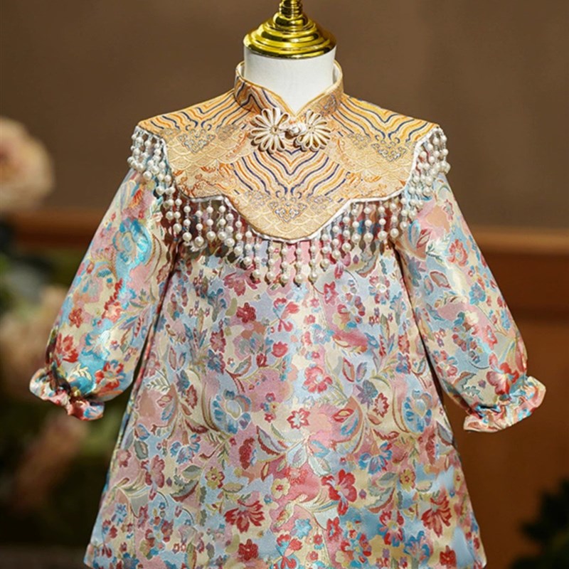 女童宝宝周岁礼服花色喜庆拜年服婴儿抓周衣服唐装中式旗袍百日宴