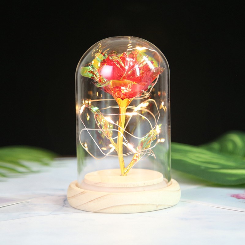 小号玻璃罩玫瑰花摆件 创意情人节礼物 ILED发光小礼品 外贸