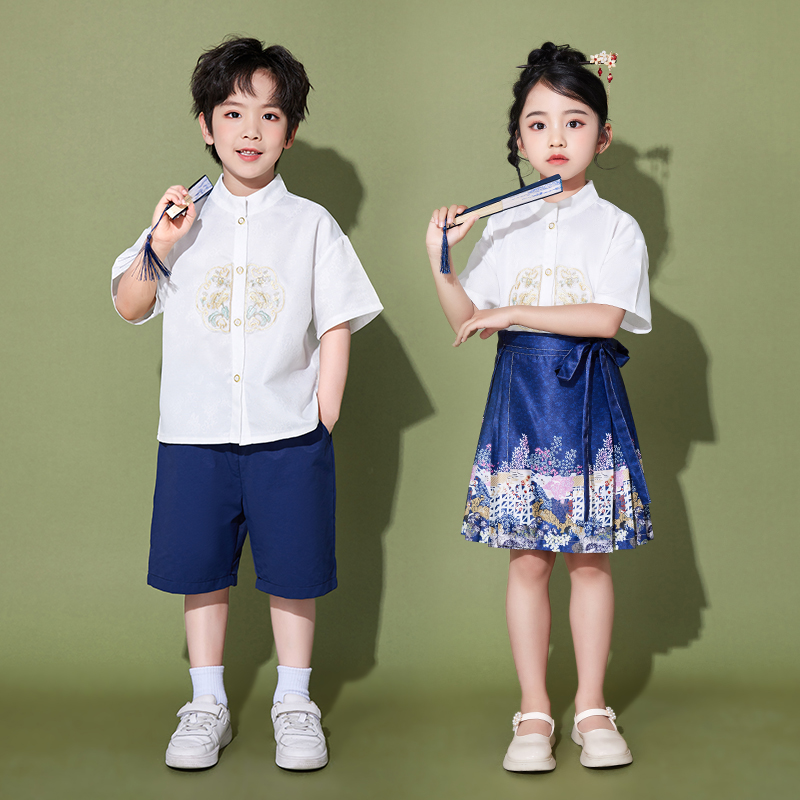 男童汉服女童马面裙唐装夏季2024新款儿童国风套装宝宝中式表演服
