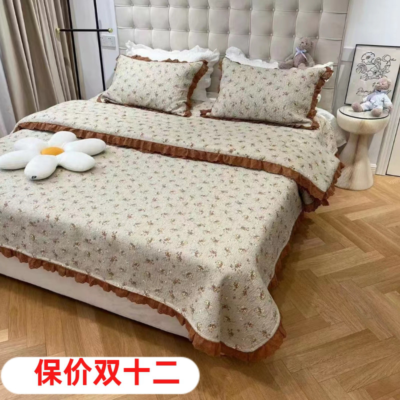 韩版全棉床盖三件套纯棉绗缝夹棉防滑纯棉床单四件套四季通用