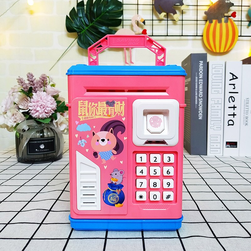 创意大号actm儿童指纹卷币存钱罐 卡通密码自动取款手提智能储蓄
