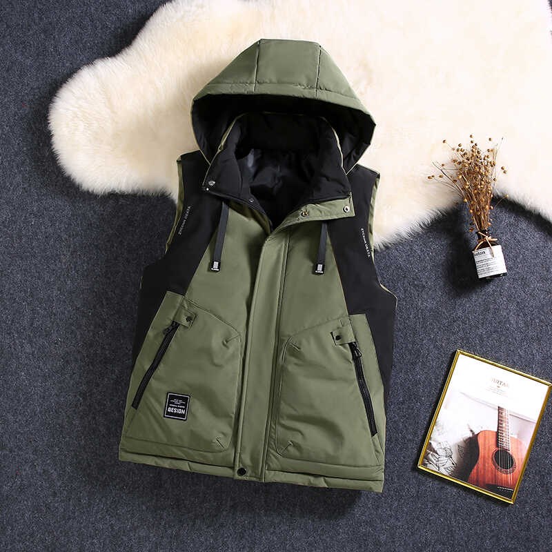 羽绒棉马甲男士新款秋冬季工装外套背心坎肩加肥加厚大码拼色马夹