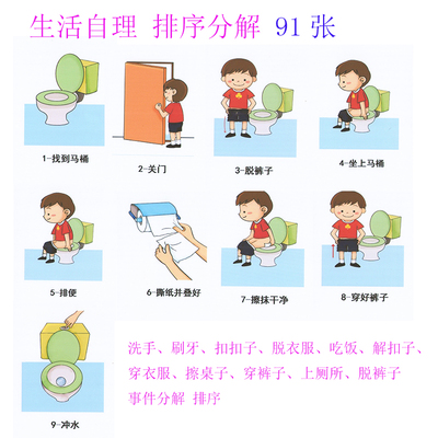 孤独症儿童自理训练卡片视觉x提示卡步骤分解多张排序生活提示卡