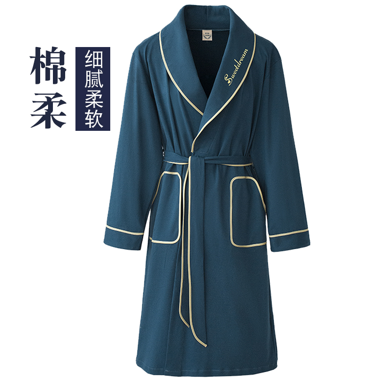 睡袍男士春秋款纯棉长袖新款家居服夏天独特长款薄款大码睡衣男款