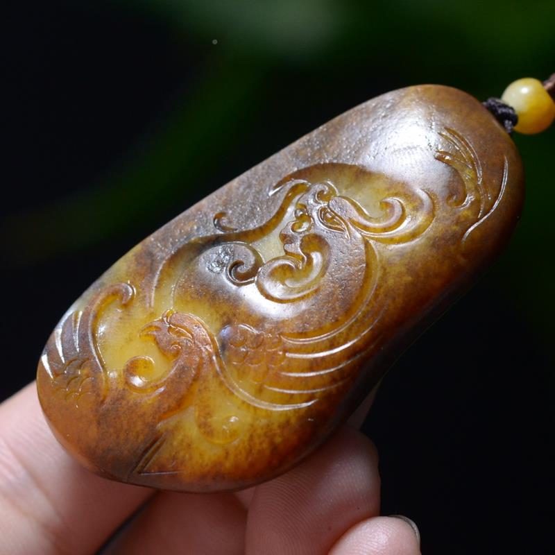 爱籽疆栗玉WKE：48.9g白 新和田浓郁板黄沁皮玉独籽龙凤牌