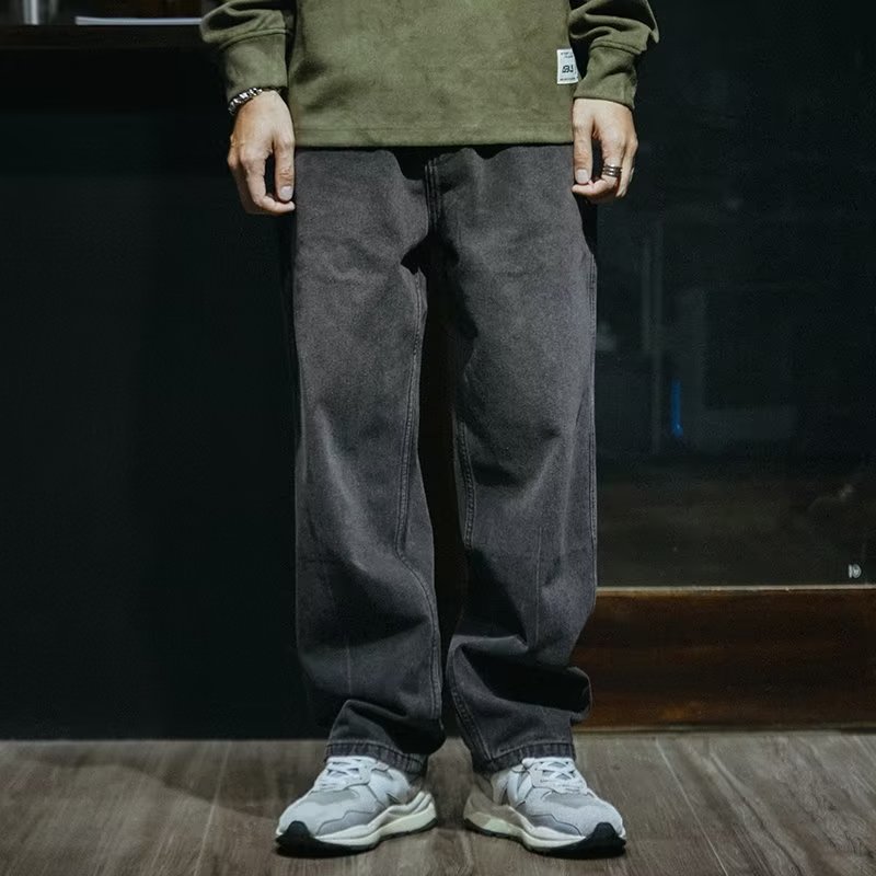 干活穿的裤子男耐磨宽松直筒夏季工地防撕裂牛仔工作W服劳保工作