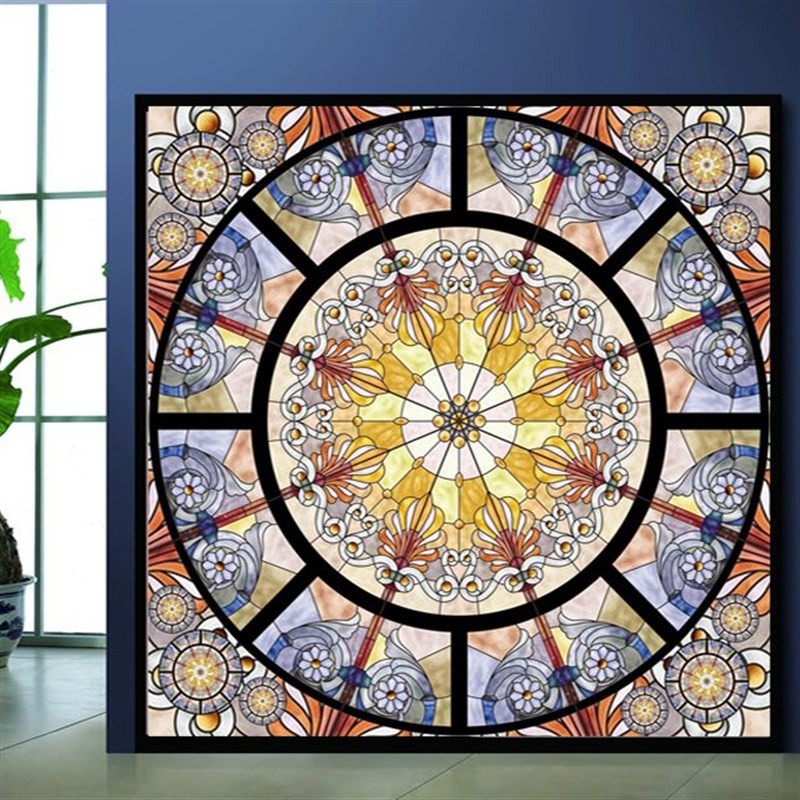欧式复古彩色玻璃窗贴膜 彩绘艺术D教堂磨砂玻璃衣橱家具柜门贴纸