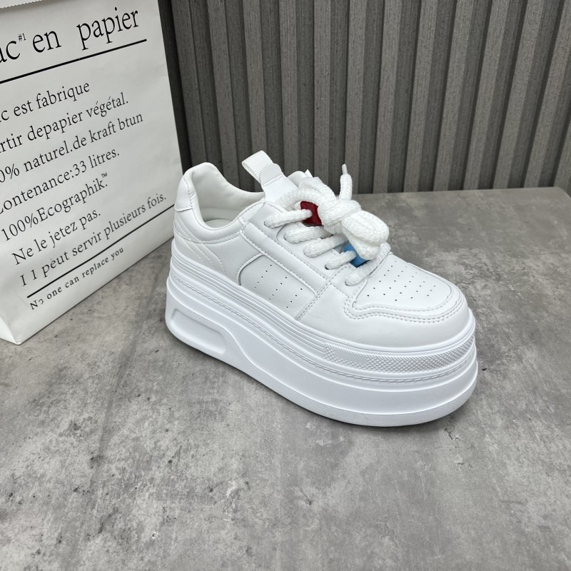 厂家断码处理真皮女鞋2025春季新款小白鞋松糕厚底小个子增高板鞋