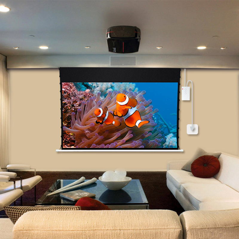 电动拉线幕布投影仪幕布抗光v100寸遥控家用4K高清自动升降壁挂幕