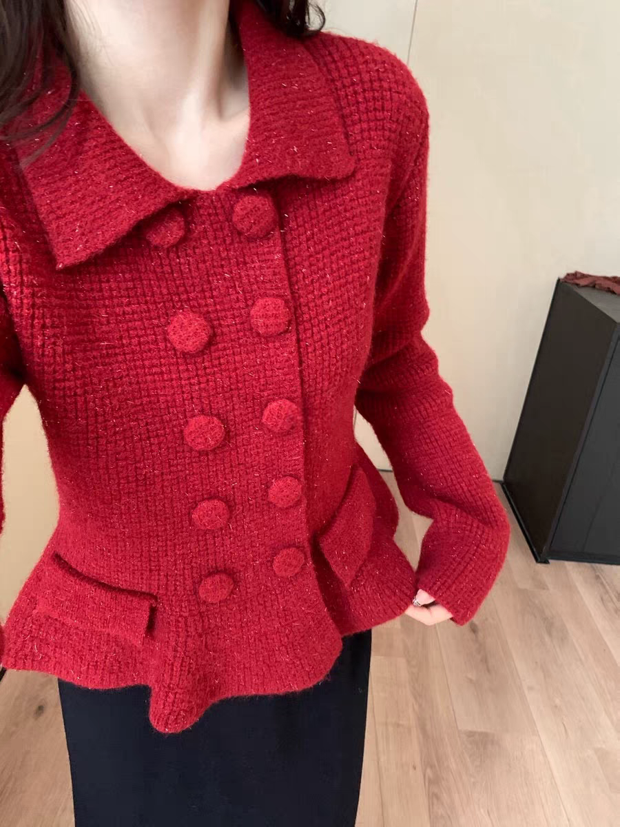 2026冬季新款韩版时尚气质百搭显瘦翻领双排扣针织开衫毛衣外套女,女装/女士精品,羊绒衫,淘宝优惠券,粉丝福利购,淘宝优惠卷