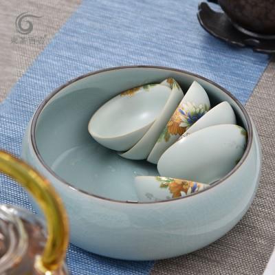 东茶西壶陶瓷水盂茶缸黑陶茶碗笔洗杯洗茶盂建水圆雅哥窑茶洗大号