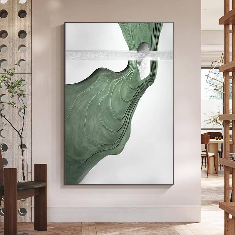 现代抽象玄关装饰画简约客厅沙发背景墙挂画北欧绿色晶瓷入户壁画图片