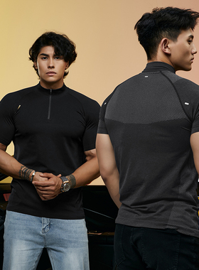 Vest Up【ULTRA】无缝半门襟运动短袖速干透气休闲训练显大健身衣