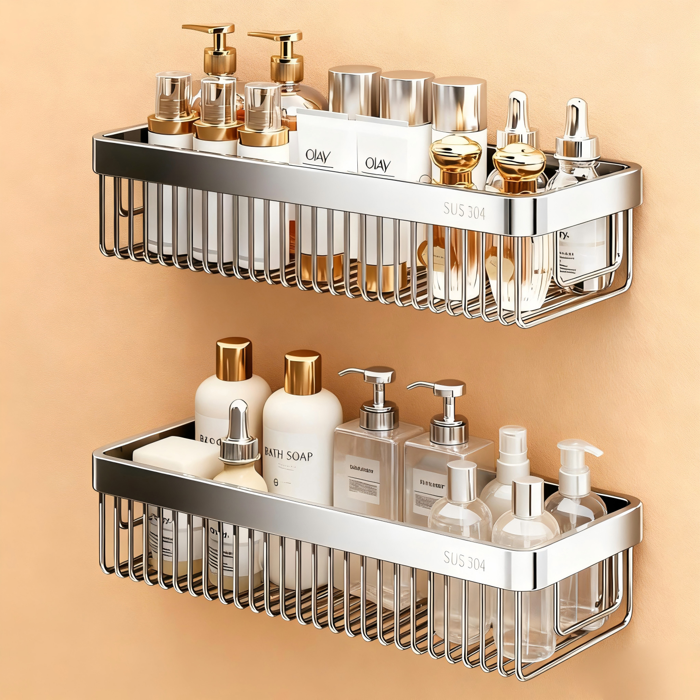 不锈钢卫生间免打孔加厚置物架