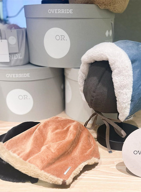 倪妮同款override天鹅绒护耳帽防风绳渔夫帽毛绒保暖盆帽正反可戴