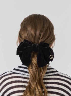 日本正品chapeaud.o*override高级天鹅绒黑色蝴蝶结发夹丝绒发卡
