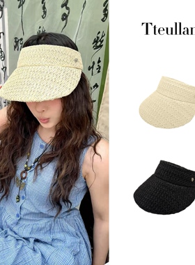 Tteullan正品夏季防晒草编帽子女 防紫外线松紧带遮阳帽空顶草帽