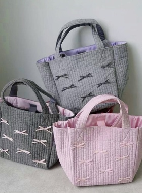 日本ayako蝴蝶结托特包大容量可斜挎纯棉沙滩包通勤妈咪包手提包