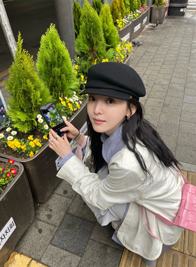 日本正品CA4LA章若楠fever同款显脸小不规则羊毛鸭舌帽毛呢报童帽