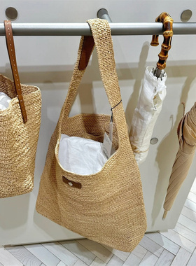 日本Helen天然拉菲草单肩草编包手工编织手提腋下包大容量托特包