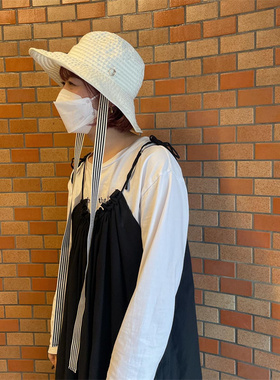 日本正品chapeaud.o*override可折叠绑带防晒编织飘带系带渔夫帽