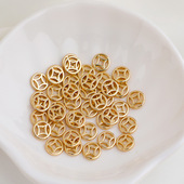 14K包金保色光面镂空铜钱隔片编绳金钱币串珠材料diy手工配饰品