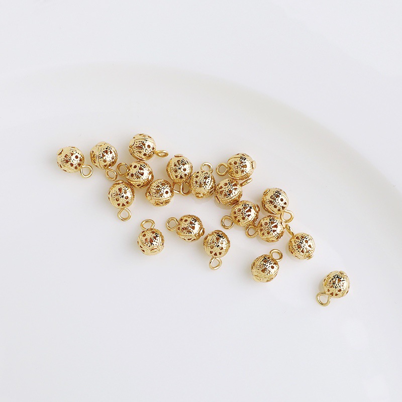 14K包金镂空圆球吊坠单双吊连接球挂件配件diy手工耳饰流苏材料