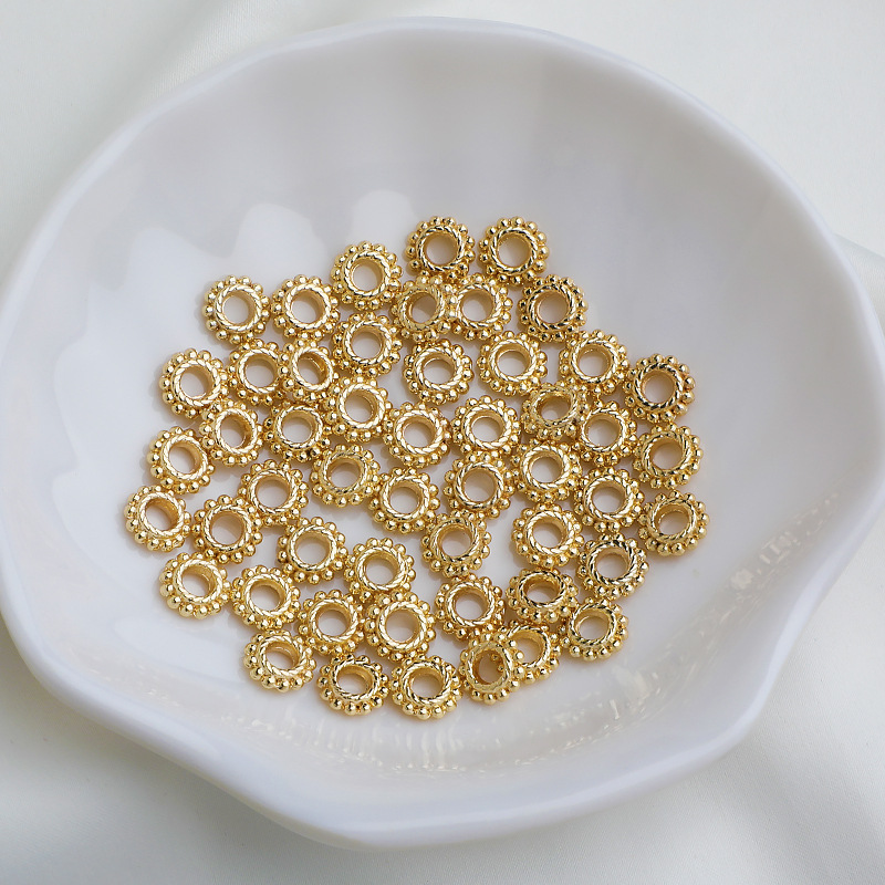 14K包金保色8mm麻花圆隔珠大孔串珠编绳雪花隔片材料diy手工饰品