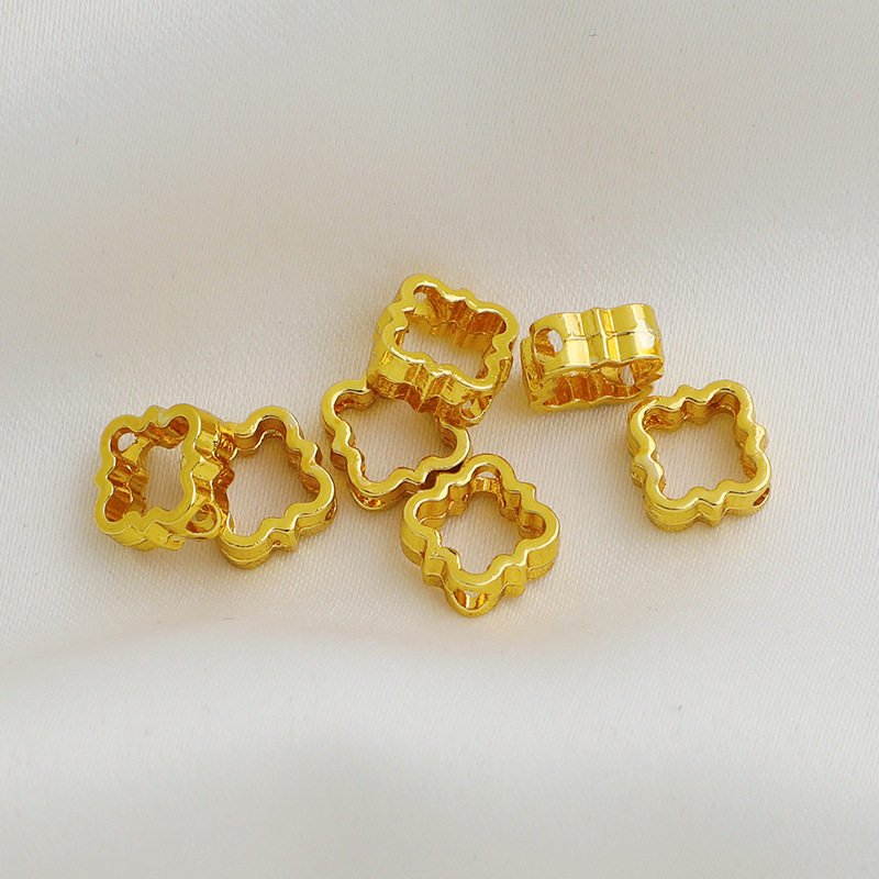 18K包金保色波浪纹方形套珠圈7mm四叶草串珠包珠环diy套环配饰品