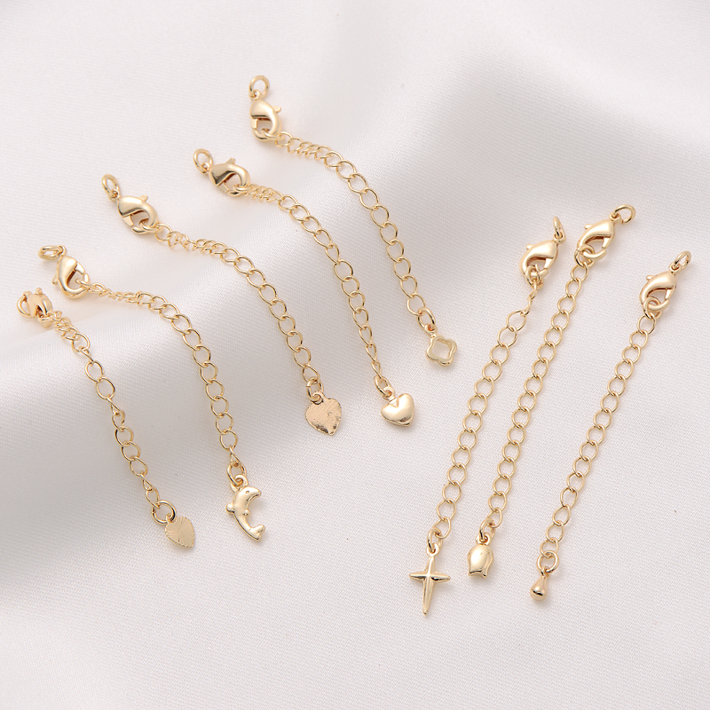 14K包金保色水滴尾链爱心链海豚链带龙虾扣延长链 diy项链收尾配