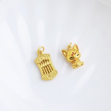 沙金转运珠滴油狐狸吊坠铜镀沙金双面复古算盘吊饰手链串珠挂件