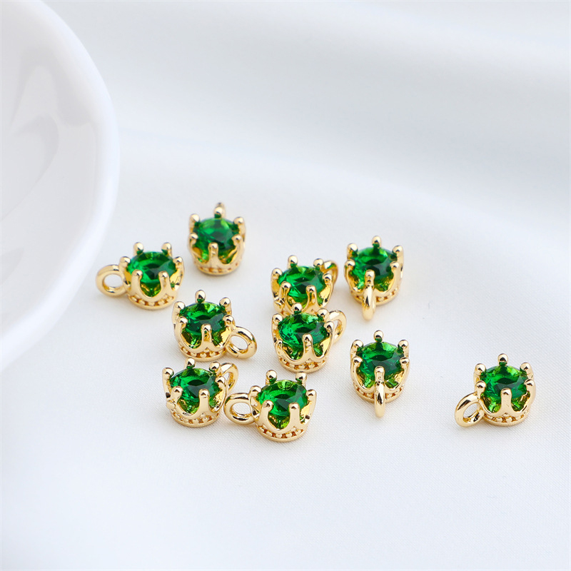 14k包金圆形锆石皇冠小吊坠挂件