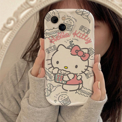 HelloKitty猫适用苹果15promax华为OPPOVIVO小米荣耀红米手机壳iPhone14plus奶油纹全包防摔软可爱卡通网红13