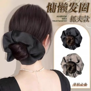 森系褶皱大肠发圈缎面假发抓夹丸子头发饰网红盘发神器假发包头饰