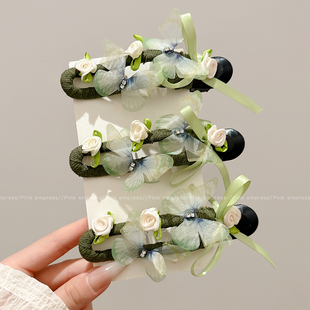 森系绿色系蝴蝶结鸭嘴夹女2025新款大号发夹后脑勺盘发一字夹头饰