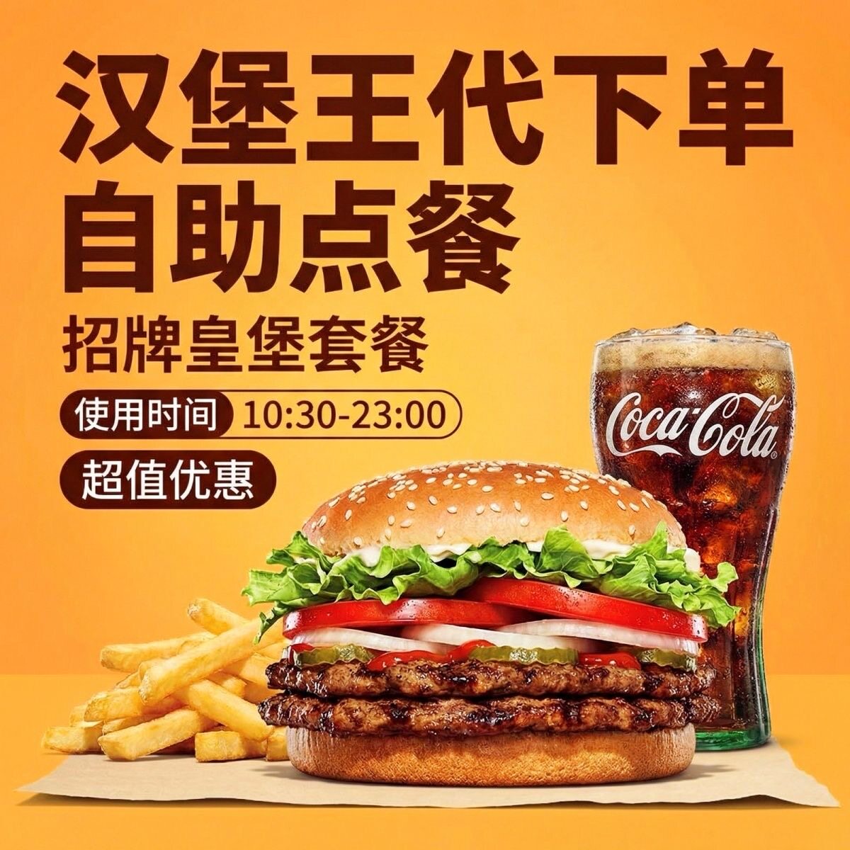 汉堡王代下单全国通用 汉堡王优惠券大嘴安格斯皇堡牛堡单人套餐