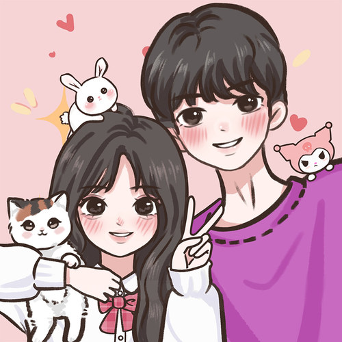 q版情侣手绘头像真人转卡通设计