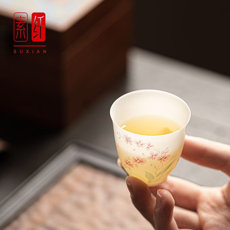 繁花系列超薄胎白瓷主人杯 手绘个人专用品茗杯 家用功夫茶杯单杯