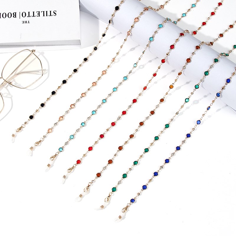 七彩钻口罩e绳眼镜链女挂脖黑色太阳眼镜链条挂链墨镜链子耳机链